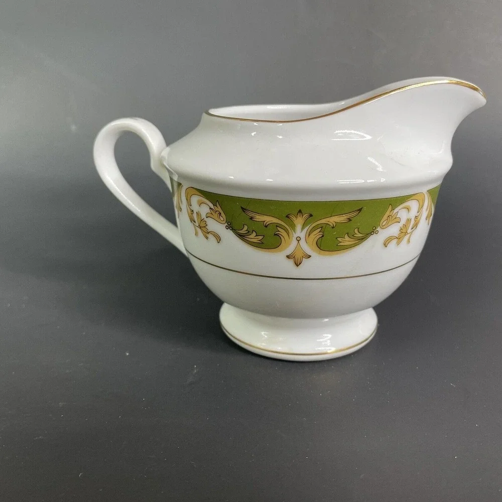 Vintage Style House Fine China‎ Kimberly Creamer & Sugar Bowl Green & Gold